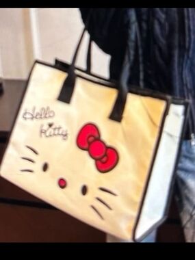 Hello Kitty Cream Tote with Red Bow and Black Trim
